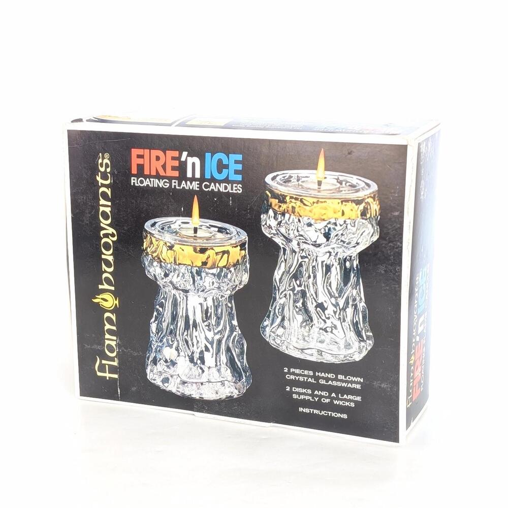 1970s Vintage Flam Buoyants Floating Flame Glass Candles - Hand Blown Crystal